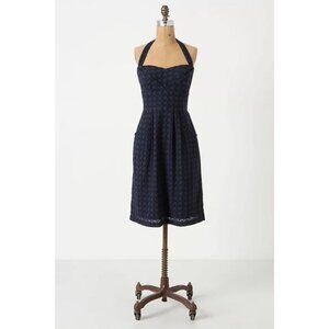 Anthropologie‎ Girls From Savoy Rodna Eyelet Halter Navy Dress Womens 6 Preppy